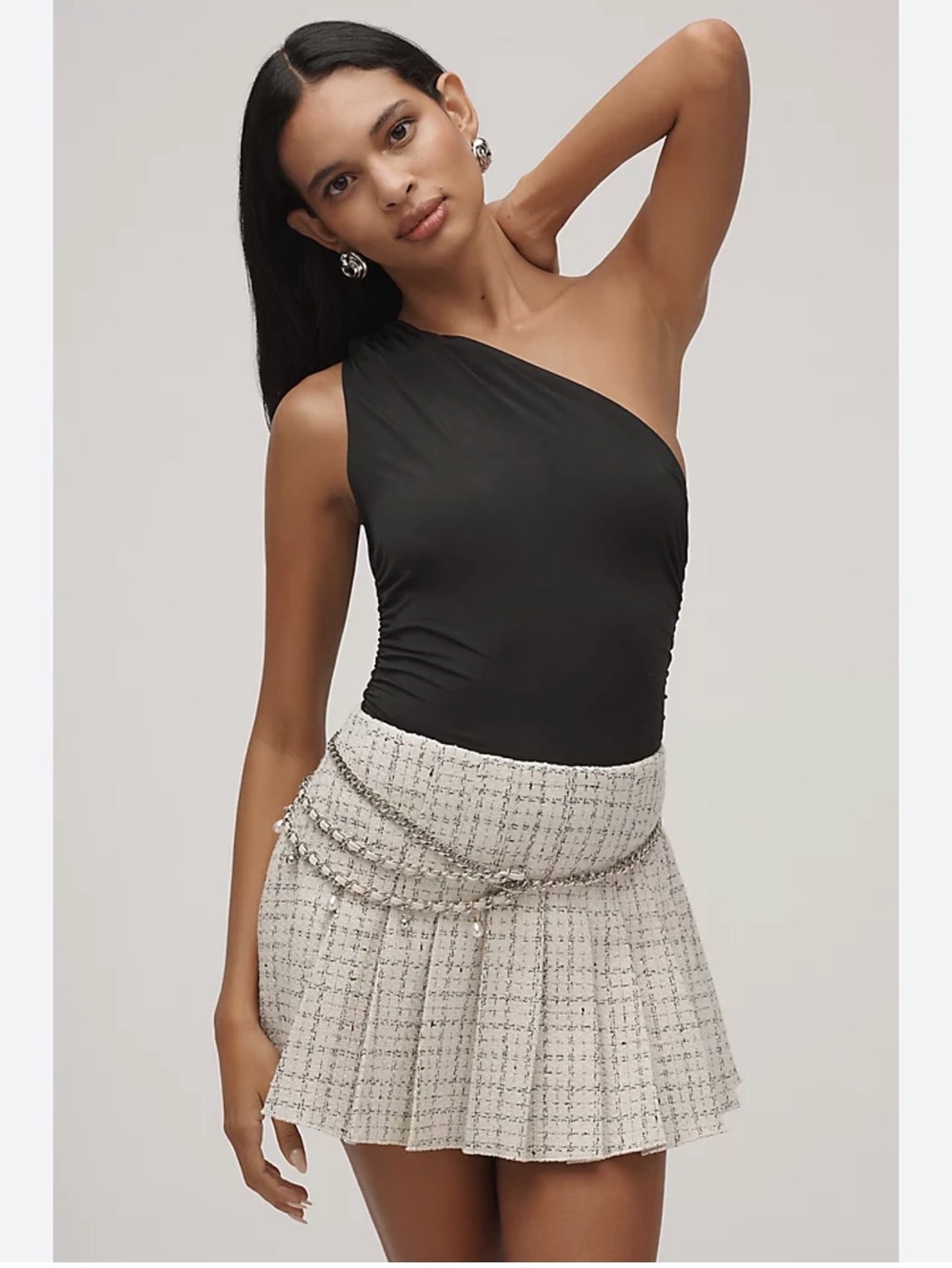 By Anthropologie Black One-Shoulder Fitted Rushed Top XXS NWT Y2K Elegant Fairy